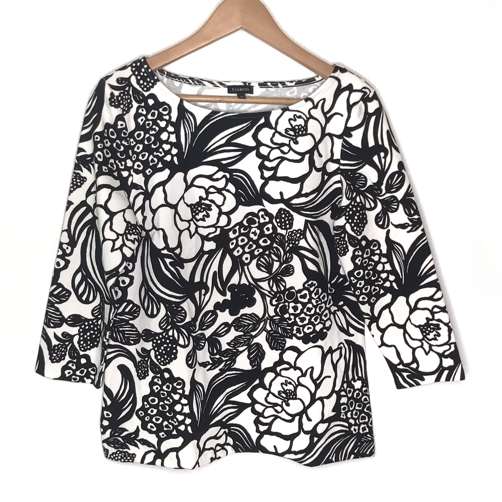 Talbots Black and White Floral Top